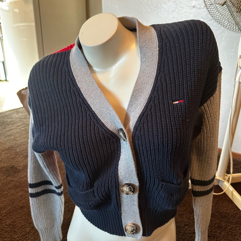 Tommy Hilfiger Navy and Light Gray Ribbed Cardigan